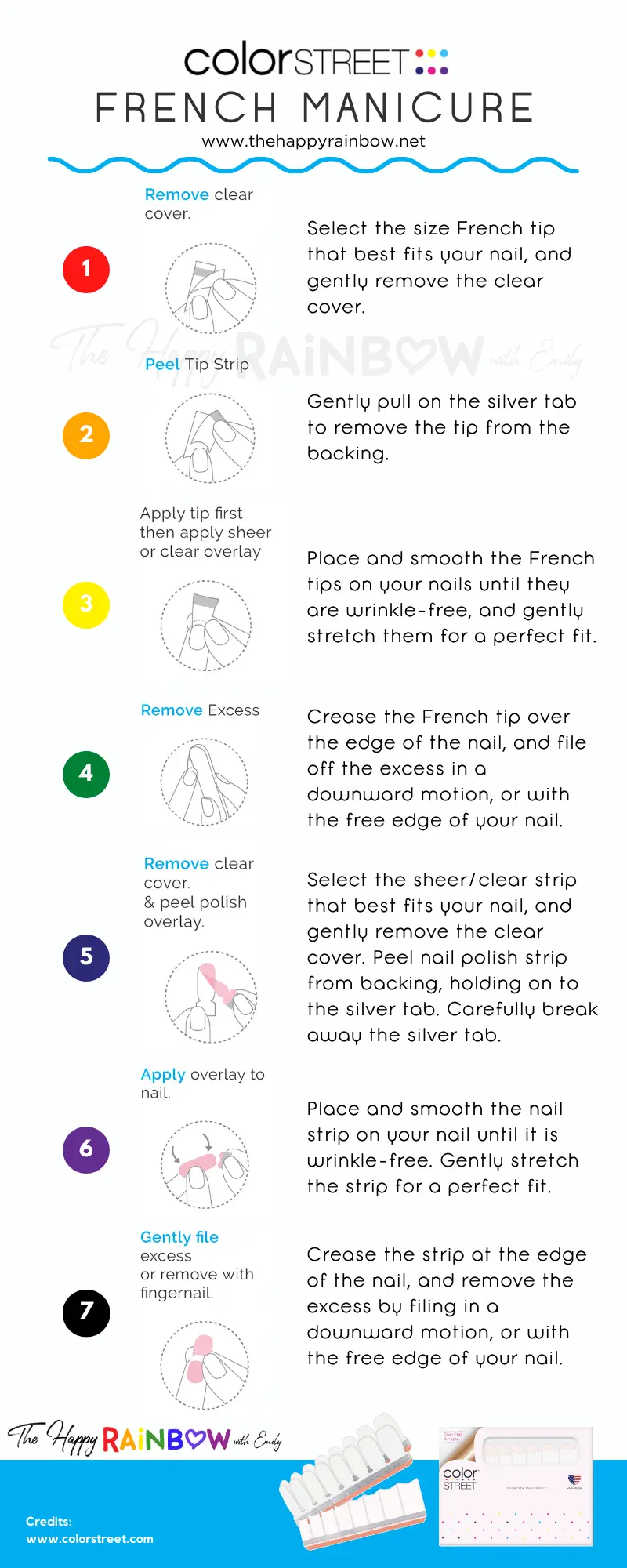 Infographic showing how to apply french tip Color Street step by step