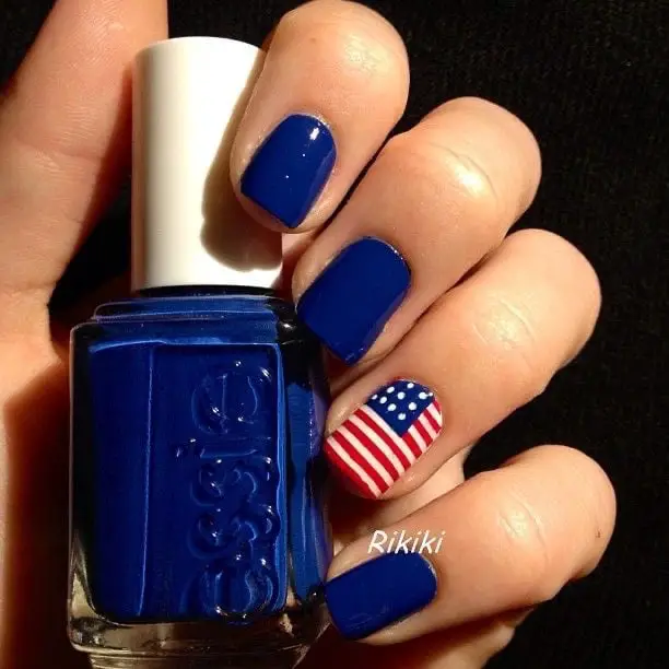 4th of July nail art blue usa flag