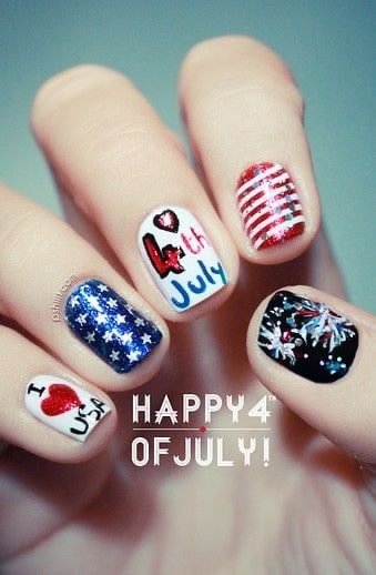 4th of July nail art freehand