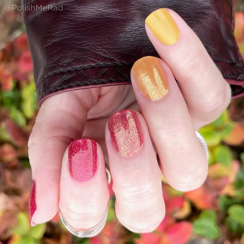 Color Street ombre combination for Fall with red, orange, and yellow