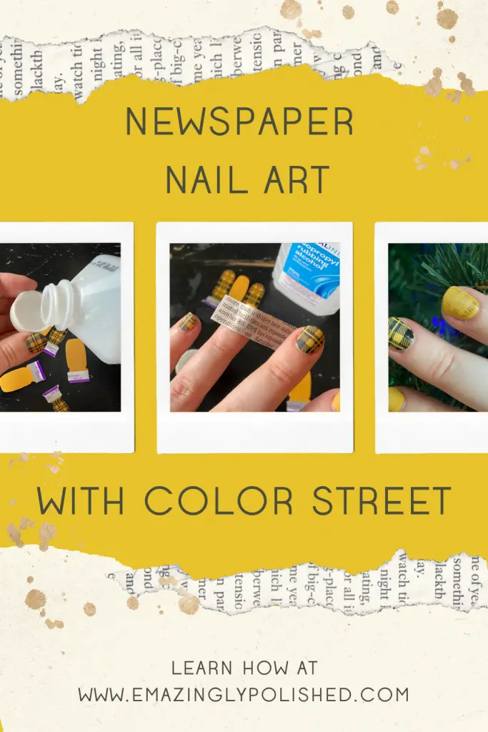Create easy newspaper nail art with Color Street nail polish strips using rubbing alcohol
